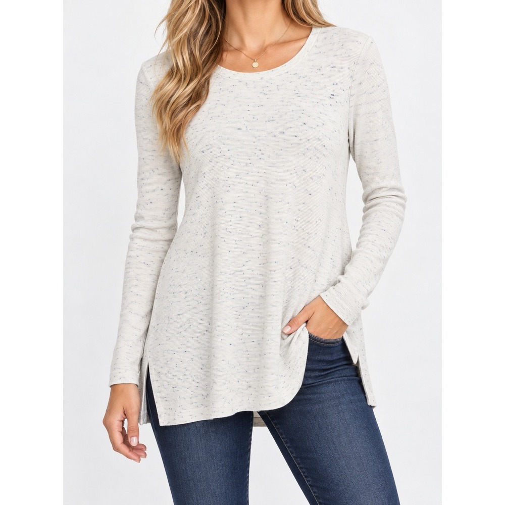 Eileen Fisher Italian Yarn Speckled Tunic Sweater Cream Blue XS Minimalist Knit